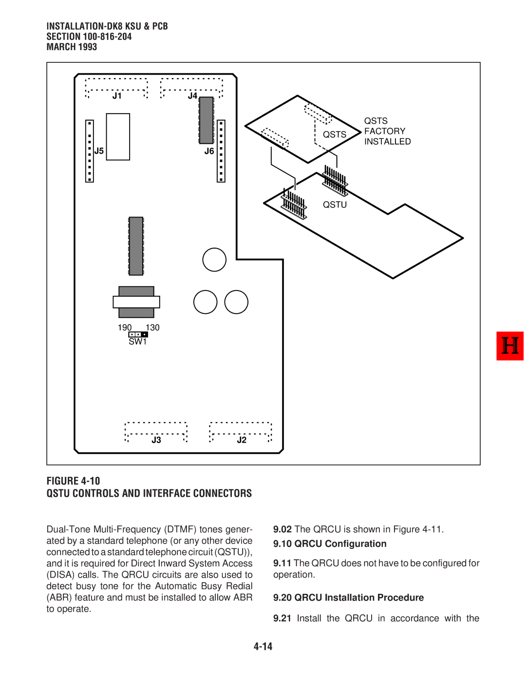 Toshiba DK 16, DK8 manual Qrcu Configuration, Qrcu Installation Procedure, Qsts Factory Installed Qstu, SW1 