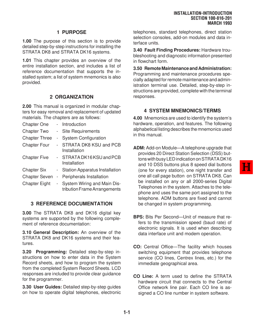 Toshiba DK8, DK 16 manual Purpose, Organization, Reference Documentation, System MNEMONICS/TERMS, Installation-Introduction 