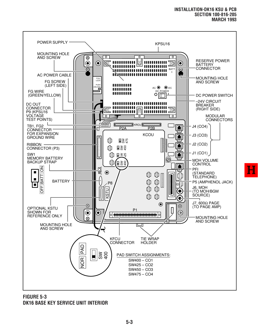 Toshiba DK8, DK 16 manual DK16 Base KEY Service Unit Interior, INSTALLATION-DK16 KSU & PCB -816-205 March 