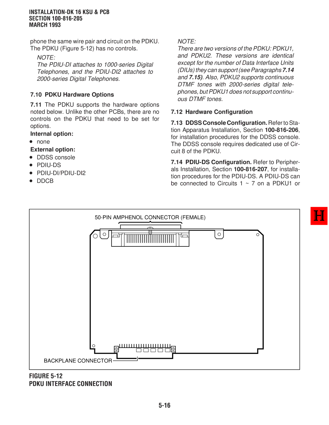 Toshiba DK 16 Pdku Interface Connection, Pdku Hardware Options, Internal option, External option, Hardware Configuration 