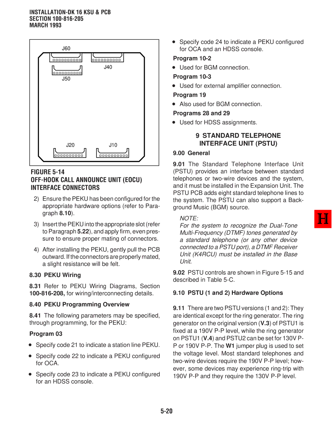 Toshiba DK 16 OFF-HOOK Call Announce Unit Eocu Interface Connectors, Standard Telephone Interface Unit Pstu, Peku Wiring 