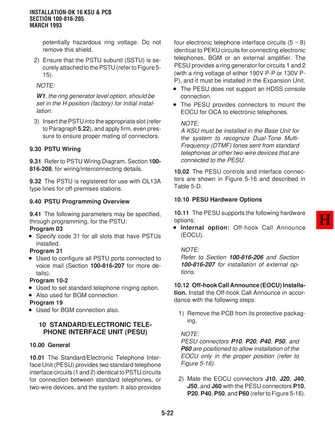 Toshiba DK 16, DK8 manual STANDARD/ELECTRONIC TELE- Phone Interface Unit Pesu, Pstu Wiring, Pstu Programming Overview 