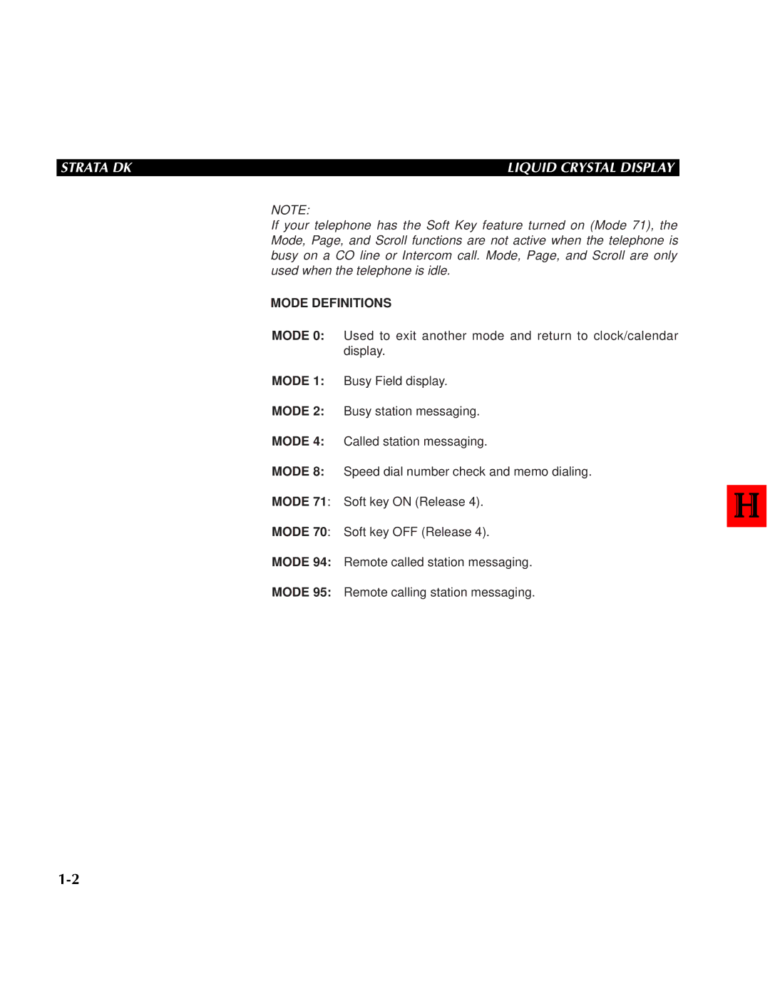 Toshiba DK 24,DK 56, DK 96 manual Mode Definitions 