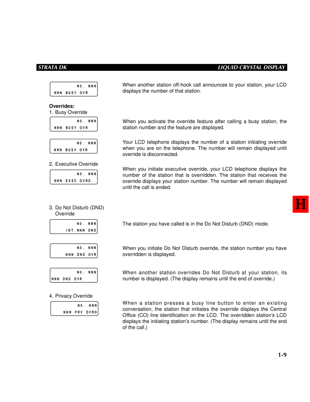 Toshiba DK 24,DK 56, DK 96 manual Overrides, Privacy Override 