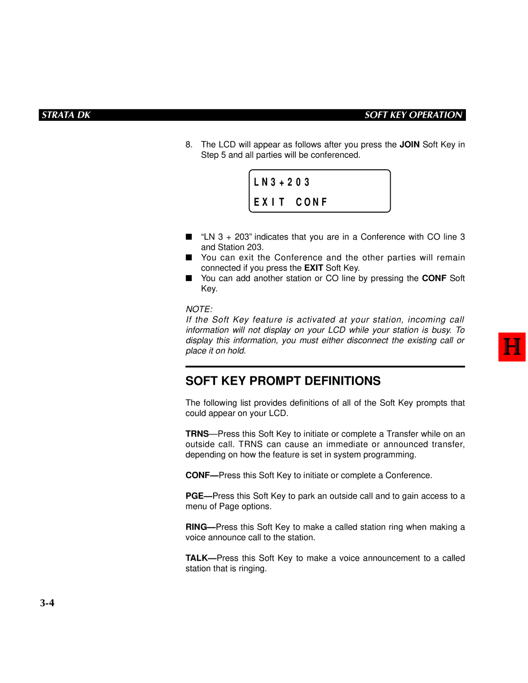 Toshiba DK 24,DK 56, DK 96 manual I T C O N F, Soft KEY Prompt Definitions 