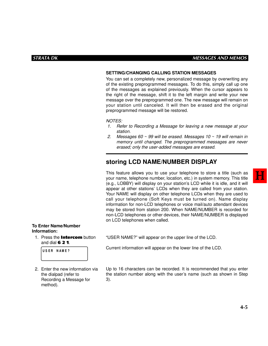 Toshiba DK 96, DK 56 manual To Enter Name/Number Information, E R N a M E ?, SETTING/CHANGING Calling Station Messages 