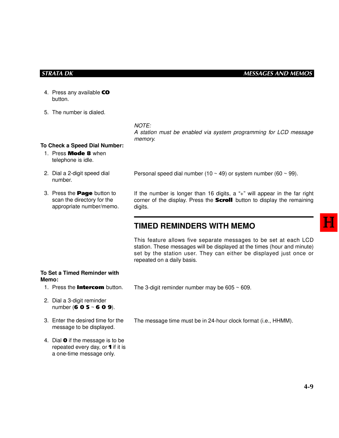 Toshiba DK 56, DK 96 manual Timed Reminders with Memo, To Check a Speed Dial Number, To Set a Timed Reminder with Memo 