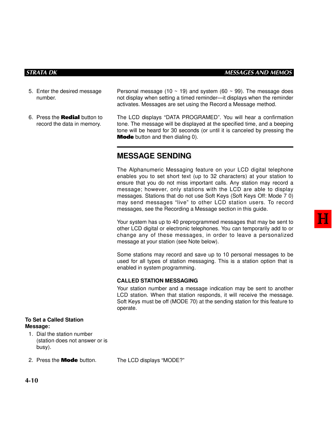 Toshiba DK 24,DK 56, DK 96 manual Message Sending, To Set a Called Station Message, Called Station Messaging 