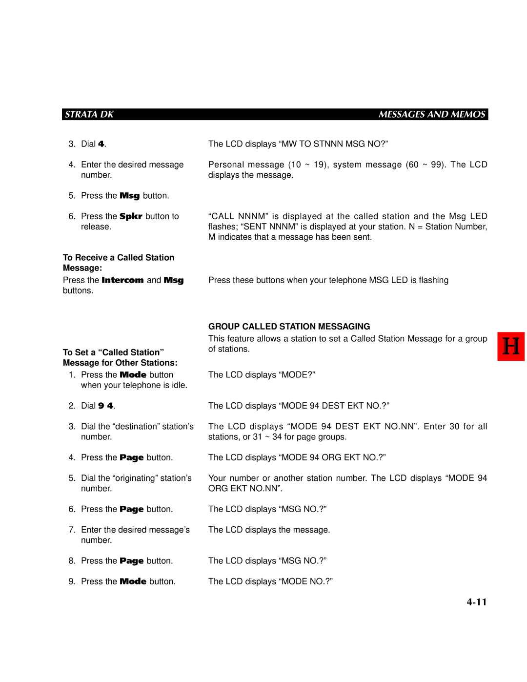 Toshiba DK 24,DK 56, DK 96 To Receive a Called Station Message, To Set a Called Station Message for Other Stations 