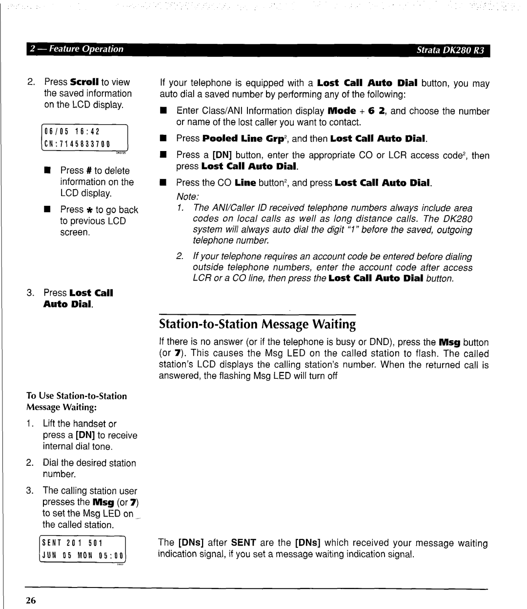 Toshiba DK 280 manual Station-to-Station Message Waiting 