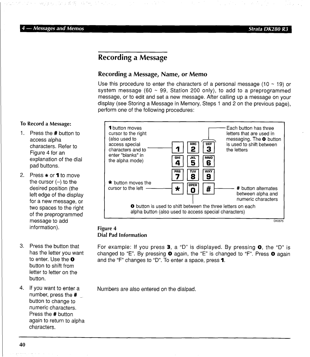 Toshiba DK 280 manual Recording a Message, Name, or Memo 