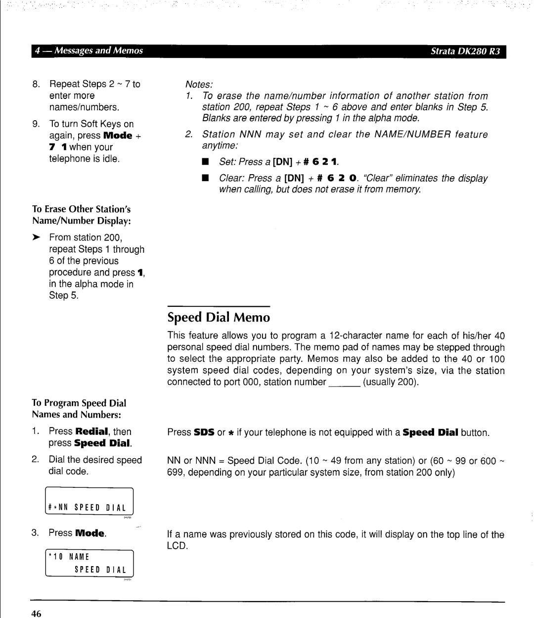 Toshiba DK 280 manual Speed Dial Memo 