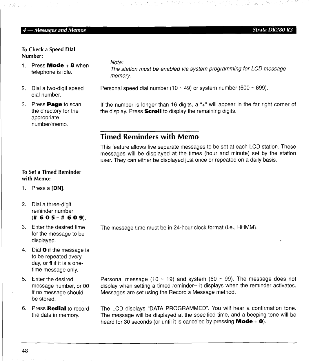 Toshiba DK 280 manual Timed Reminders with Memo 