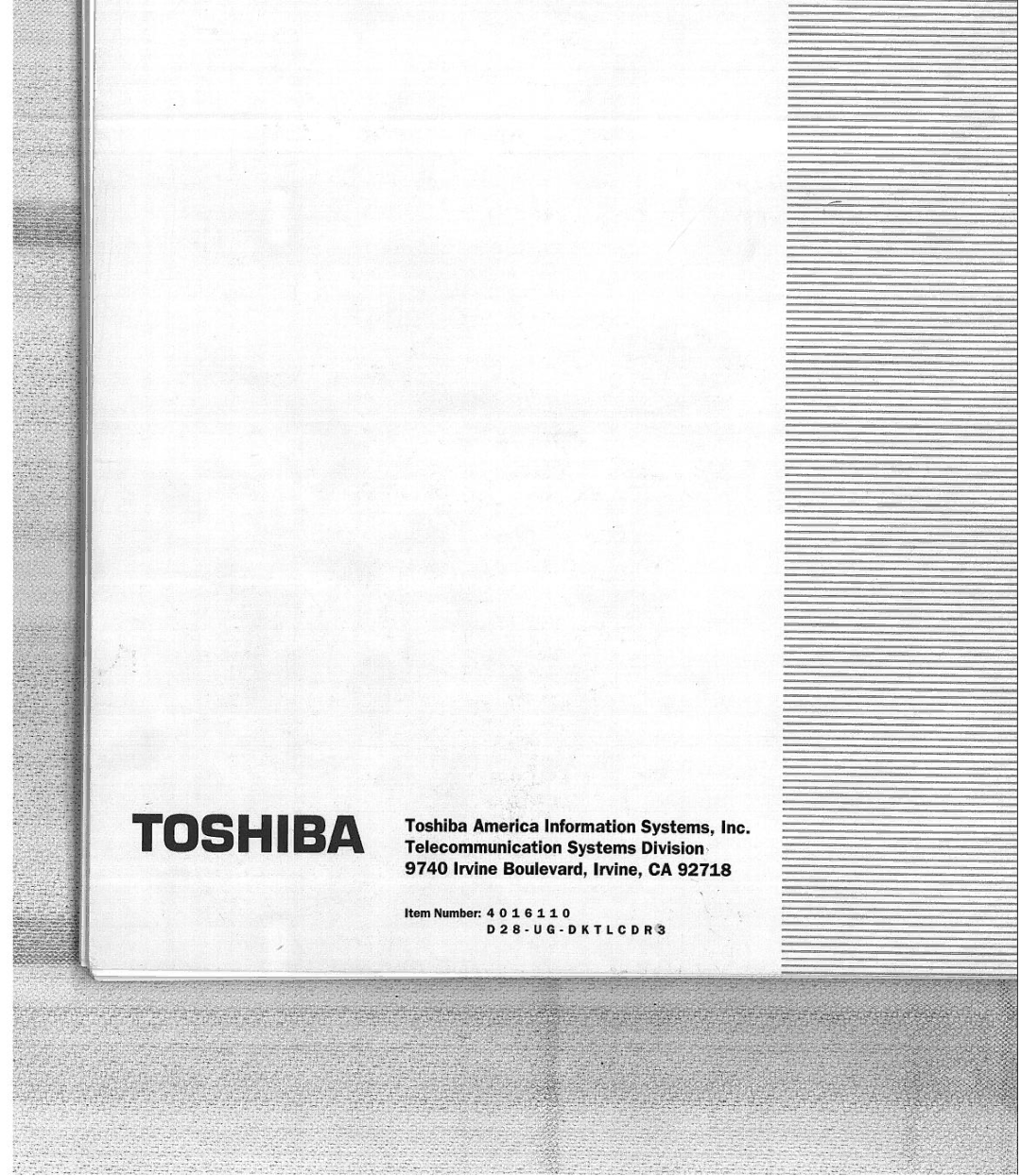 Toshiba DK 280 manual Item Number 4 0 1 6 1 D26-UG-DKTLCDR,a 