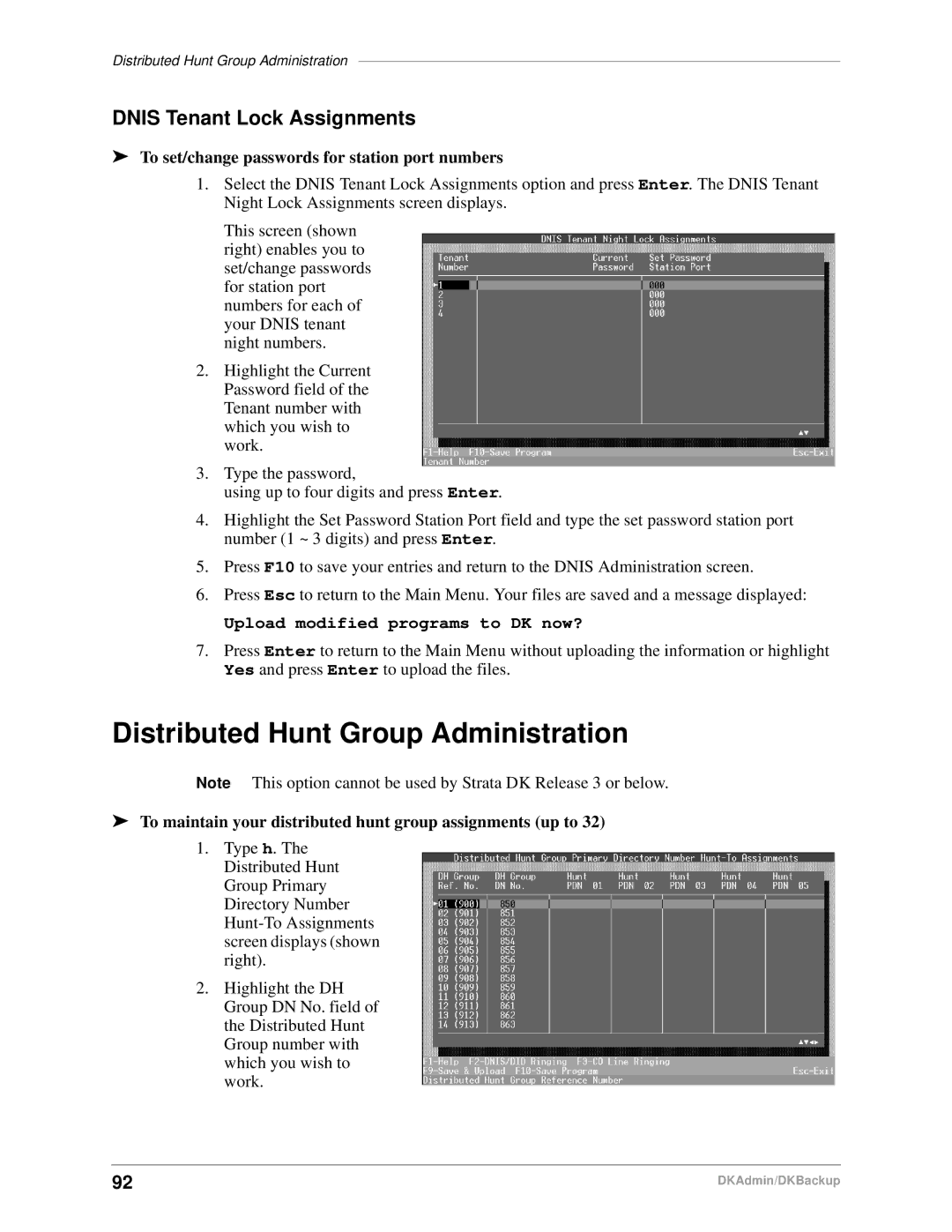 Toshiba DK Admin Distributed Hunt Group Administration, Dnis Tenant Lock Assignments, Upload modified programs to DK now? 