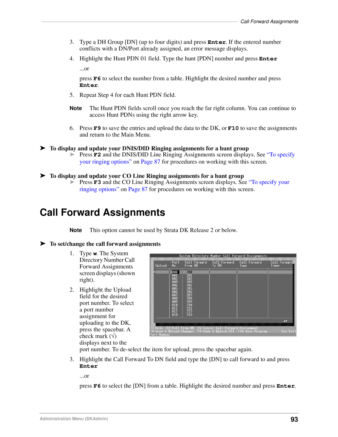 Toshiba DK Backup, DK Admin manual Call Forward Assignments, To set/change the call forward assignments 