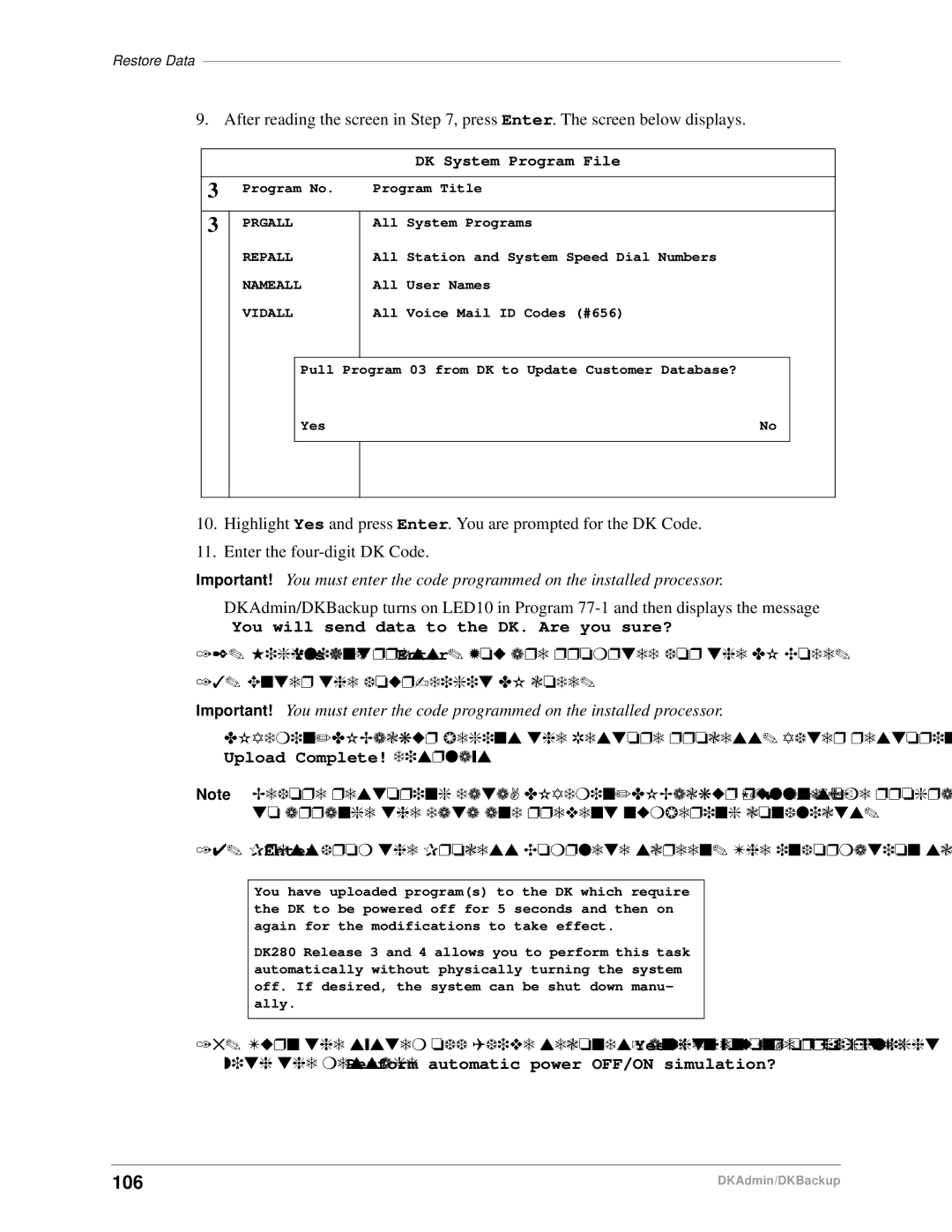 Toshiba DK Admin, DK Backup manual 106, You will send data to the DK. Are you sure? 