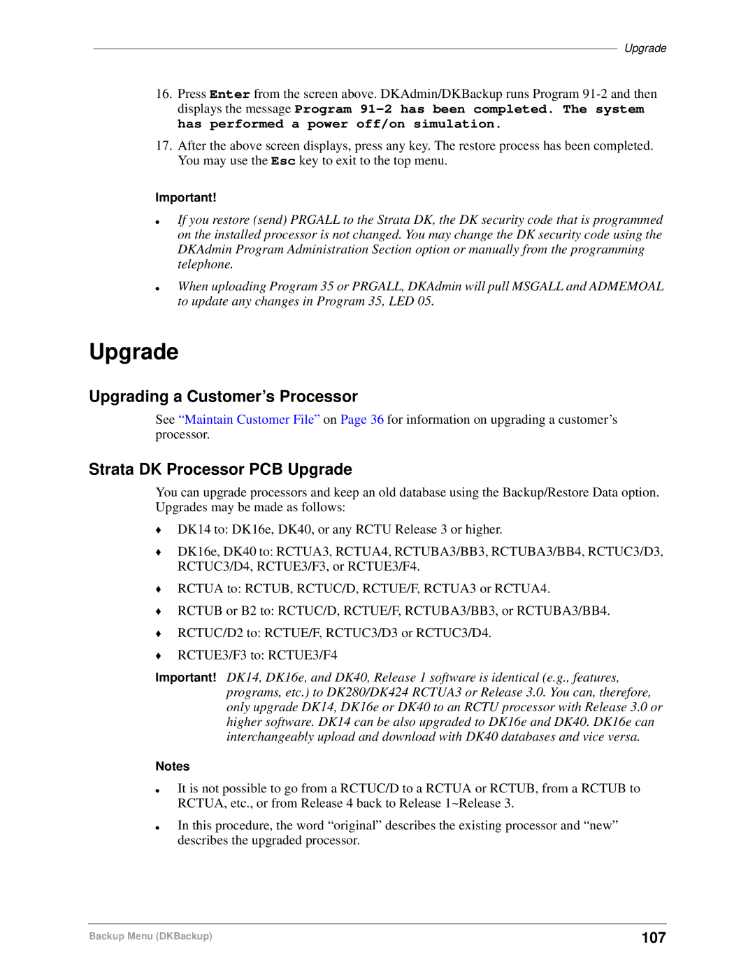 Toshiba DK Backup, DK Admin manual Upgrading a Customer’s Processor, Strata DK Processor PCB Upgrade, 107 