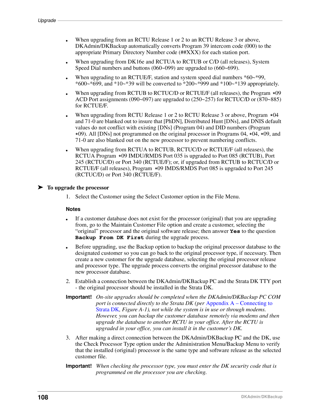 Toshiba DK Admin, DK Backup manual 108, To upgrade the processor 