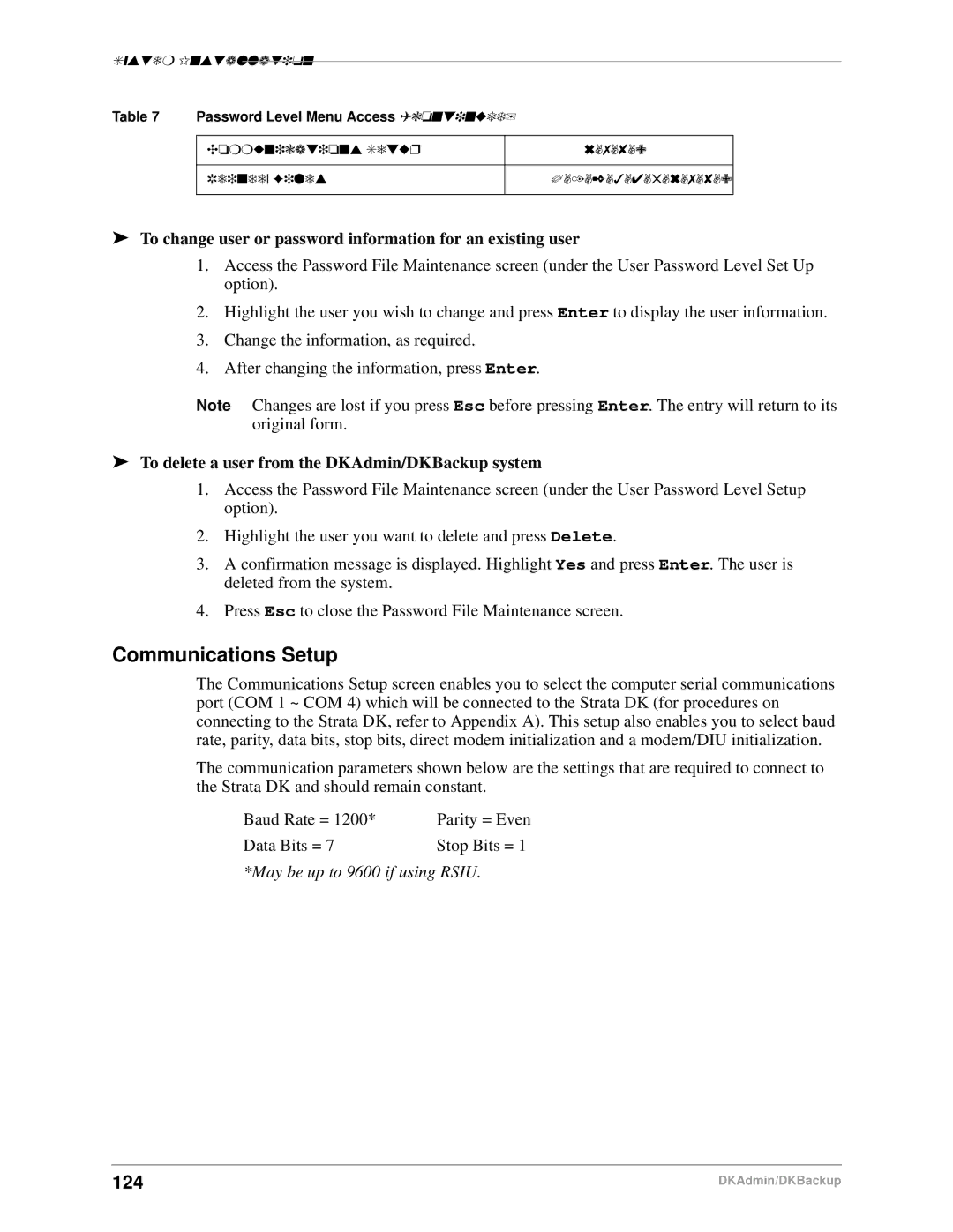 Toshiba DK Admin, DK Backup manual Communications Setup, 124, To change user or password information for an existing user 