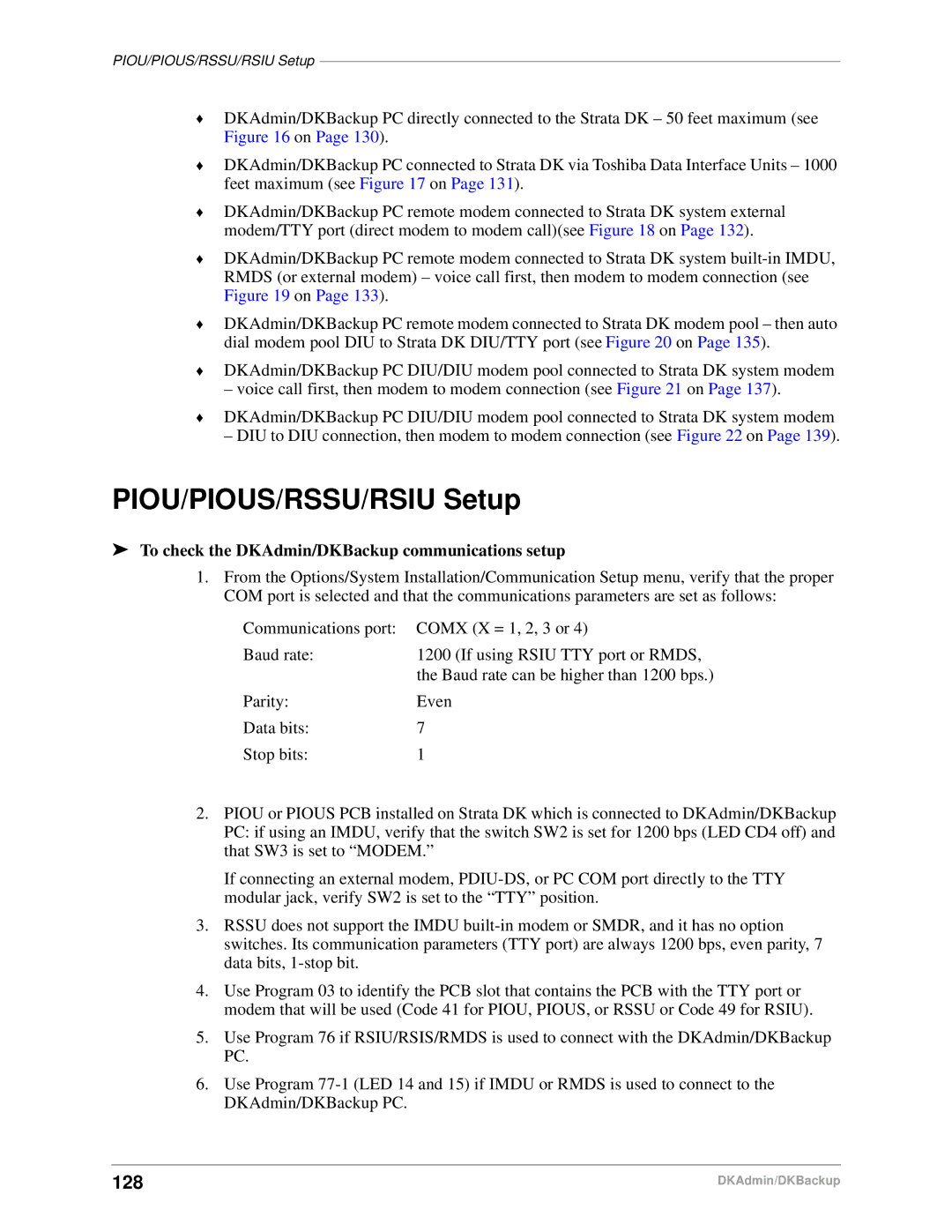 Toshiba DK Admin, DK Backup manual PIOU/PIOUS/RSSU/RSIU Setup, 128, To check the DKAdmin/DKBackup communications setup 