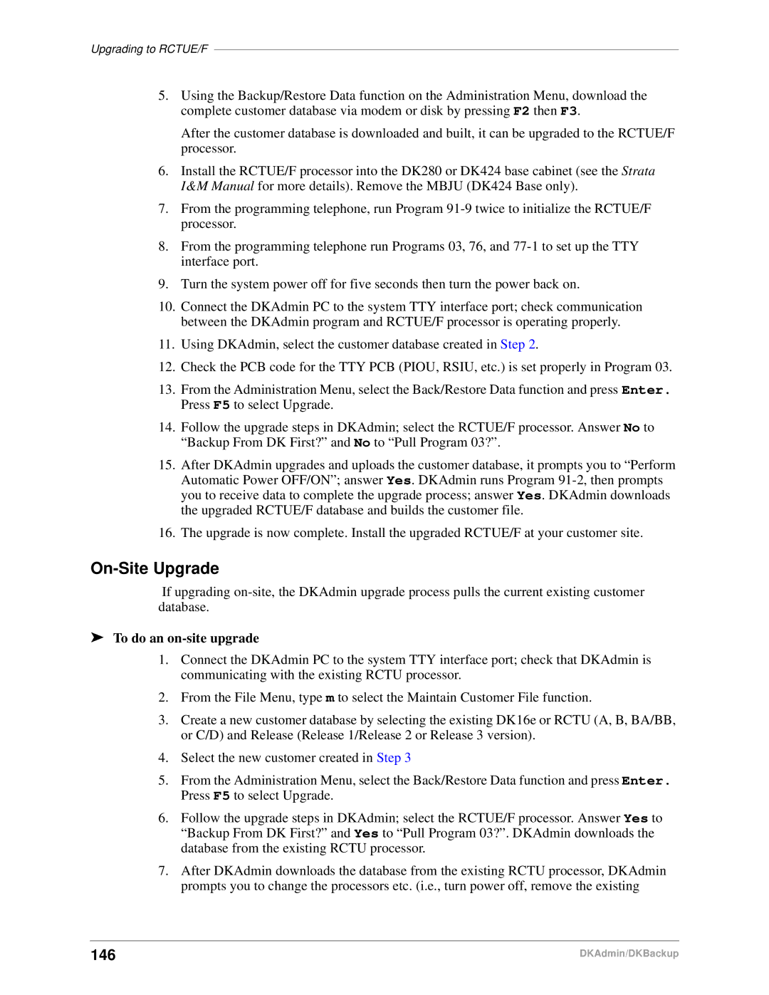 Toshiba DK Admin, DK Backup manual On-Site Upgrade, 146, To do an on-site upgrade 