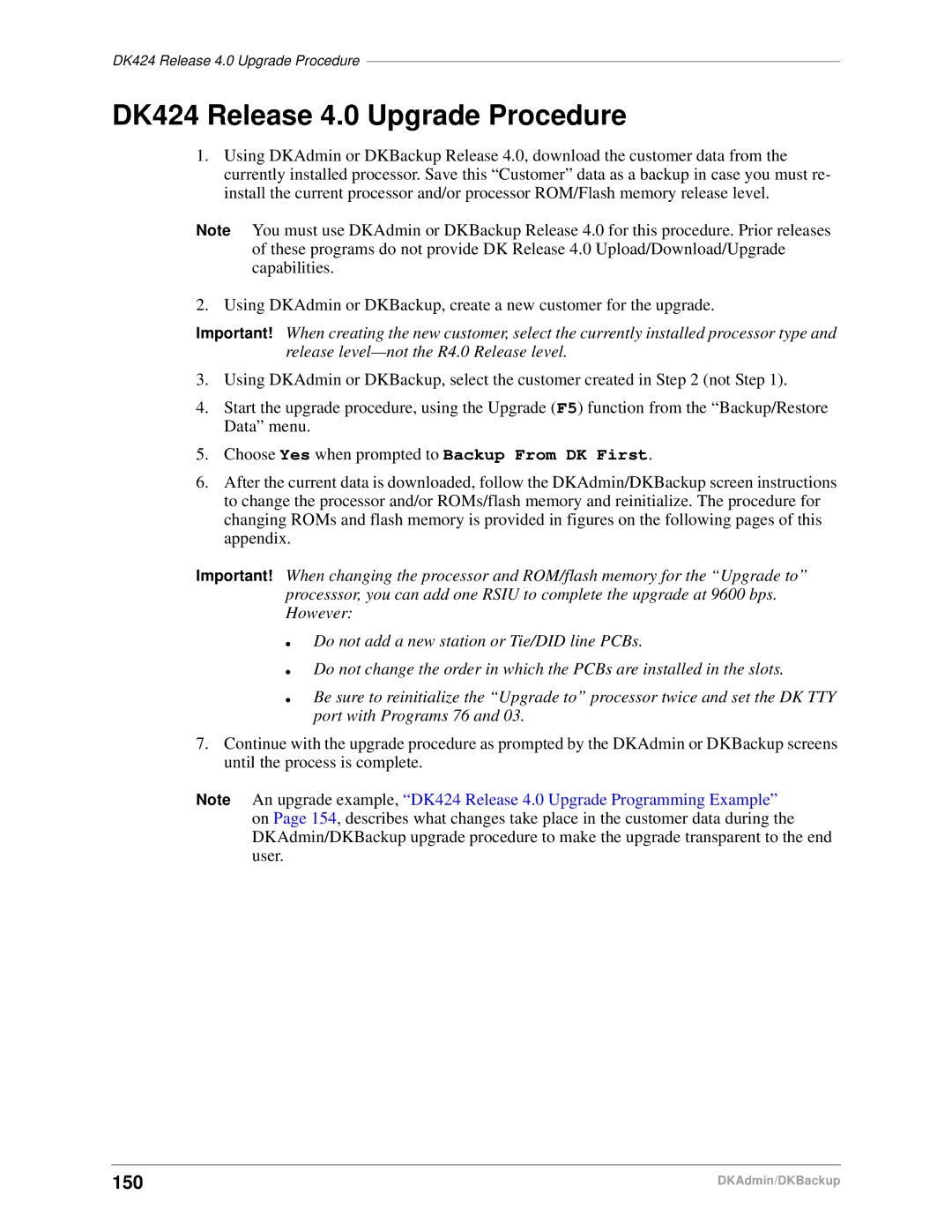 Toshiba DK Admin, DK Backup manual DK424 Release 4.0 Upgrade Procedure, 150 