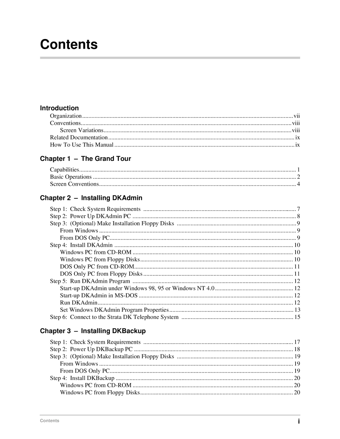 Toshiba DK Backup, DK Admin manual Contents 