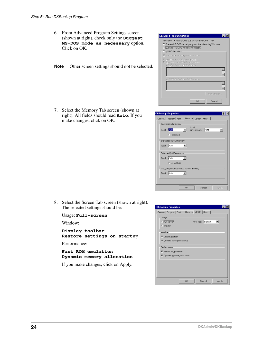 Toshiba DK Admin, DK Backup manual Usage Full-screen 