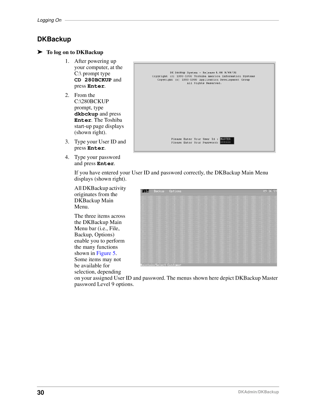 Toshiba DK Admin, DK Backup manual To log on to DKBackup 