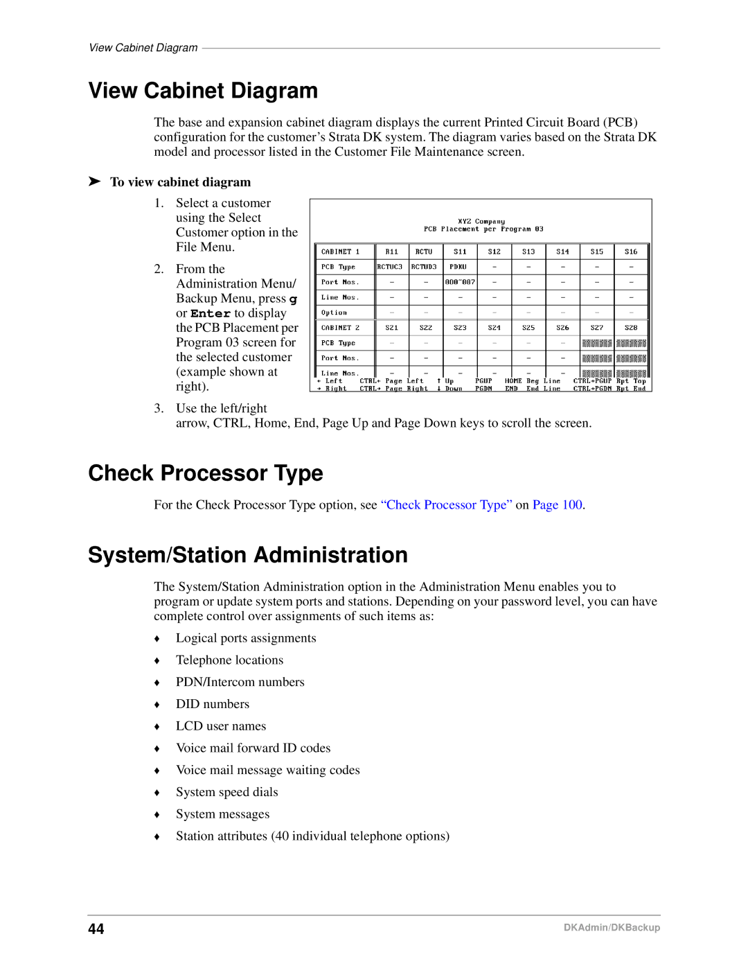 Toshiba DK Admin manual View Cabinet Diagram, Check Processor Type, System/Station Administration, To view cabinet diagram 