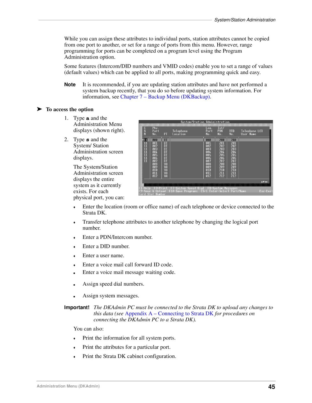 Toshiba DK Backup, DK Admin manual System/Station Administration 