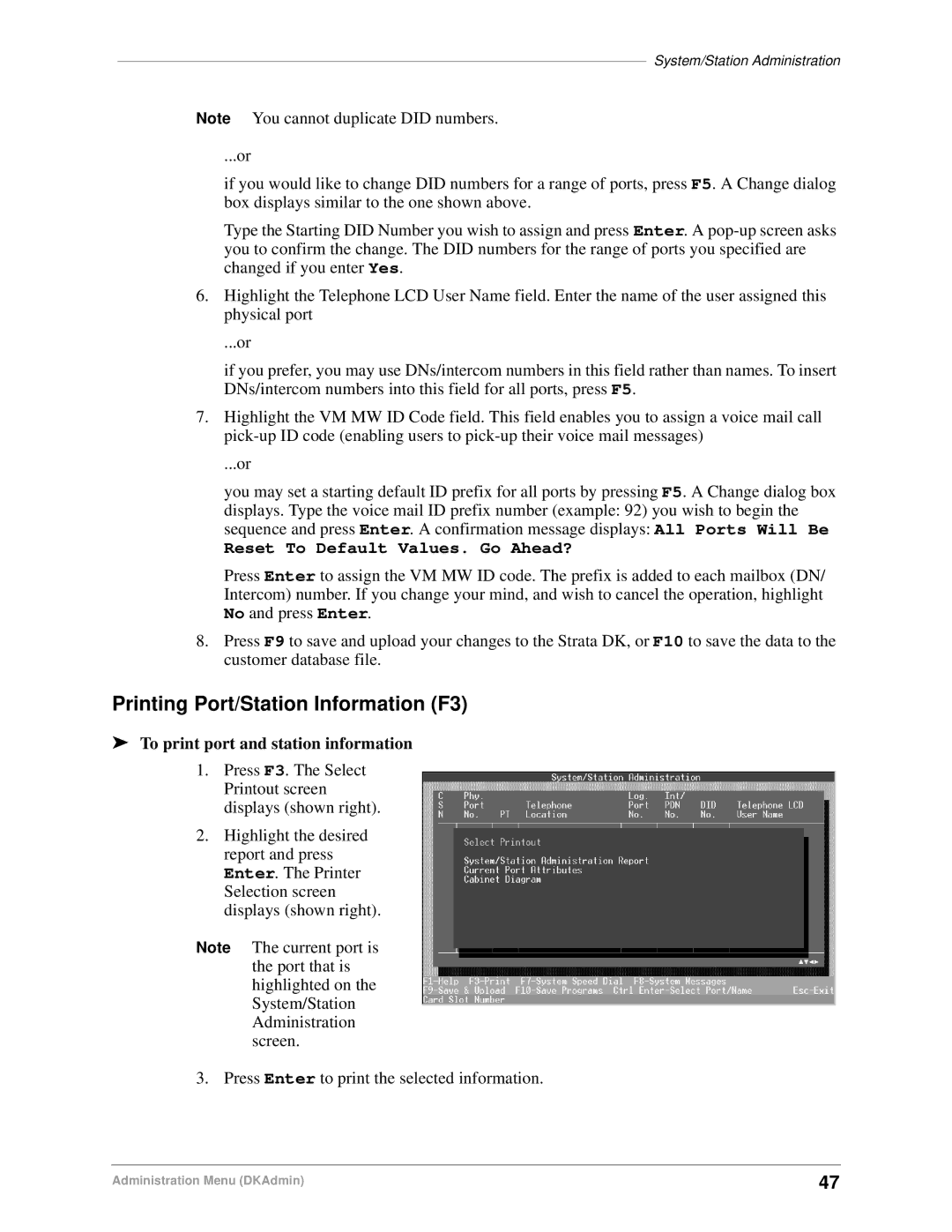 Toshiba DK Backup, DK Admin manual Printing Port/Station Information F3, Reset To Default Values. Go Ahead? 