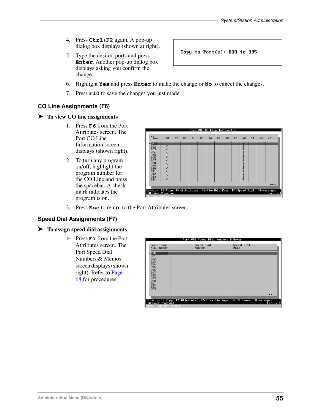 Toshiba DK Backup, DK Admin manual To view CO line assignments, To assign speed dial assignments 