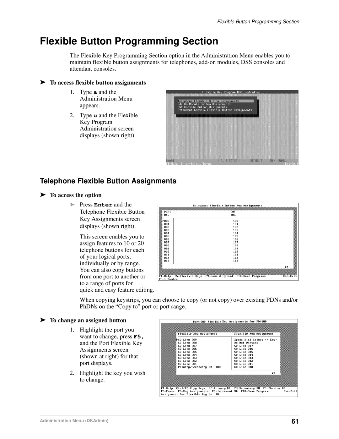 Toshiba DK Backup Flexible Button Programming Section, Telephone Flexible Button Assignments, To change an assigned button 