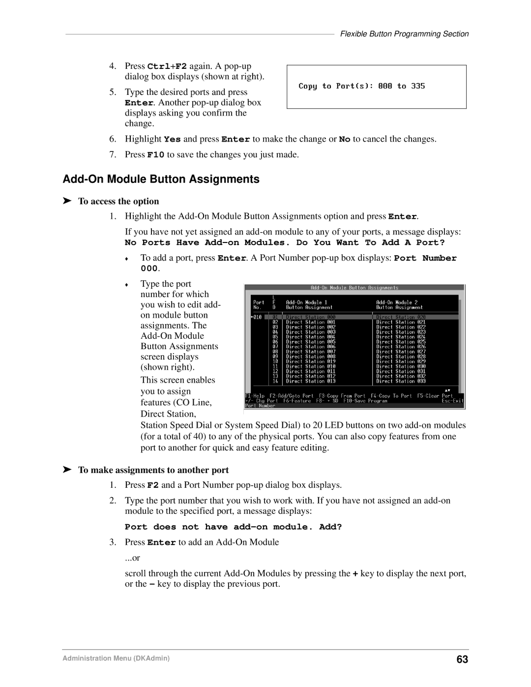 Toshiba DK Backup, DK Admin Add-On Module Button Assignments, No Ports Have Add-on Modules. Do You Want To Add a Port? 