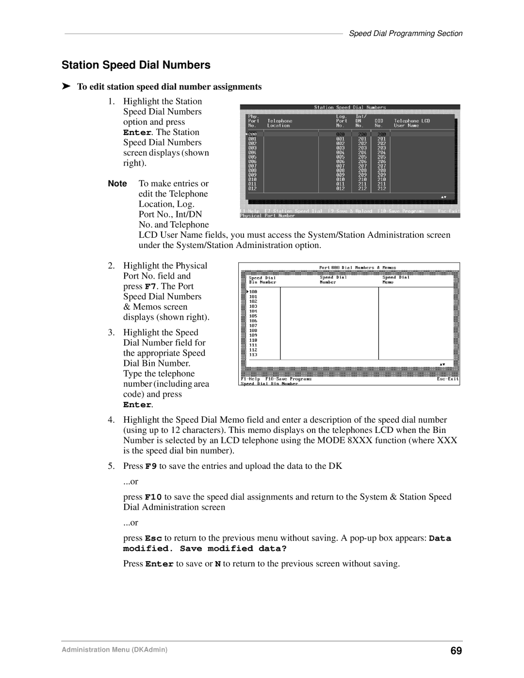 Toshiba DK Backup, DK Admin manual Station Speed Dial Numbers, To edit station speed dial number assignments 