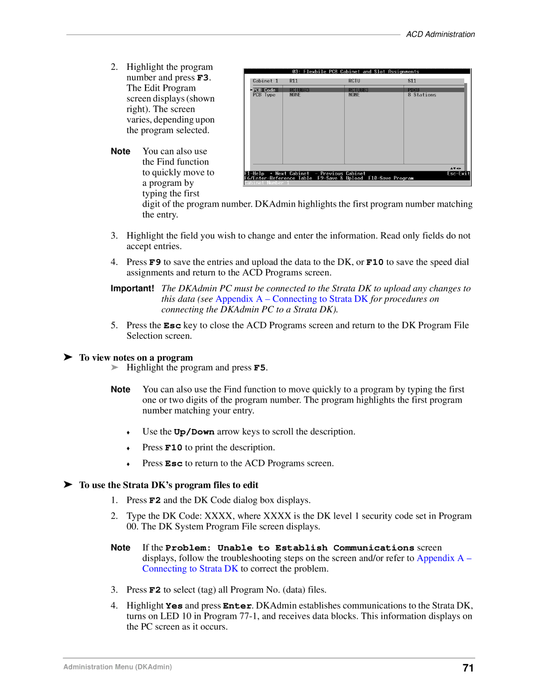 Toshiba DK Backup, DK Admin manual To view notes on a program, To use the Strata DK’s program files to edit 