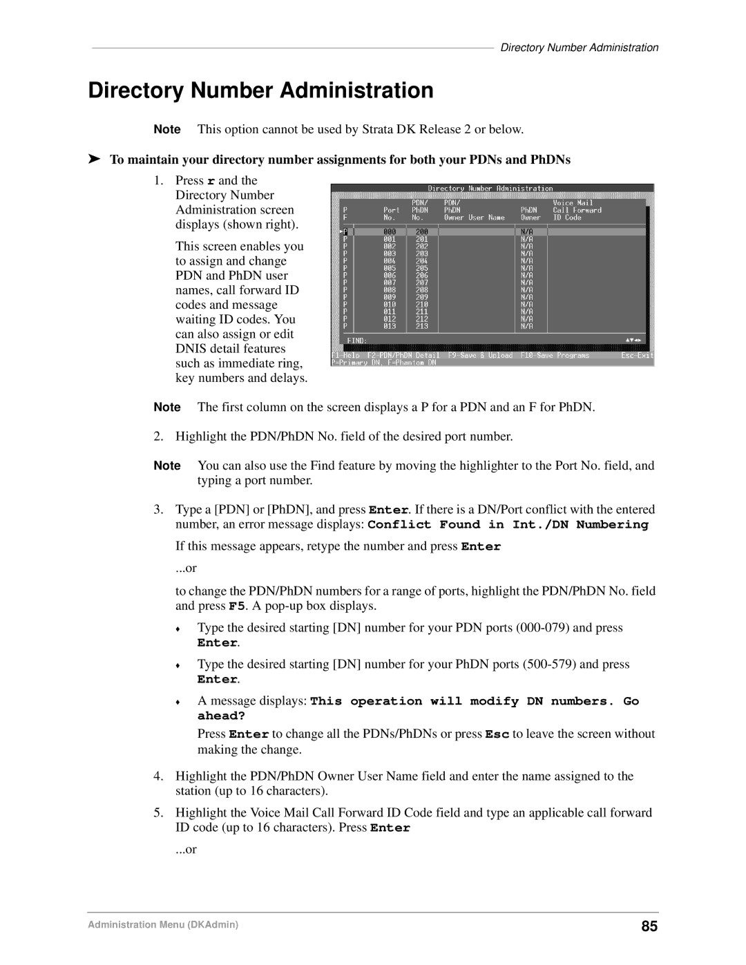 Toshiba DK Backup, DK Admin manual Directory Number Administration, Enter 