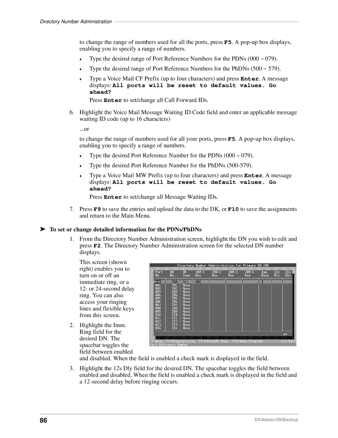 Toshiba DK Admin, DK Backup manual Ahead?, To set or change detailed information for the PDNs/PhDNs 