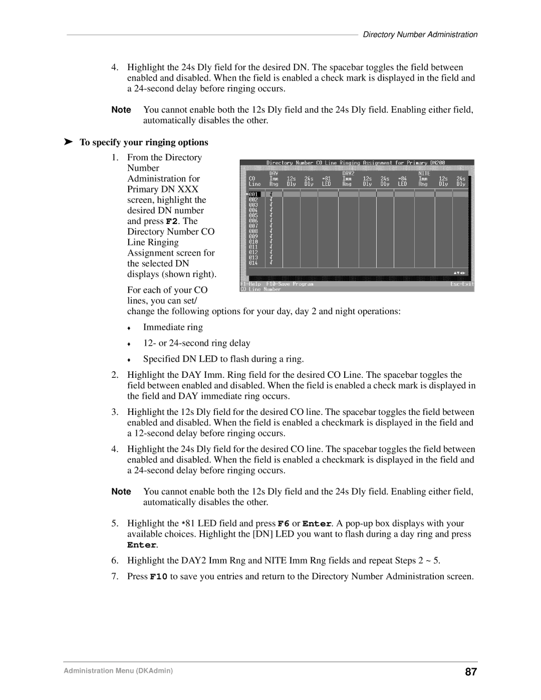 Toshiba DK Backup, DK Admin manual To specify your ringing options 