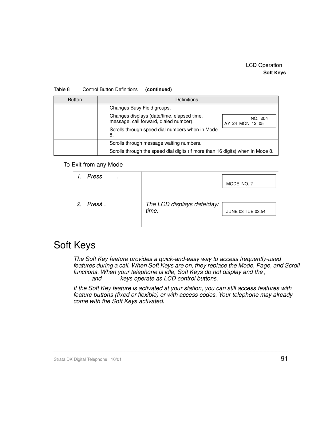 Toshiba DK manual Soft Keys, To Exit from any Mode 