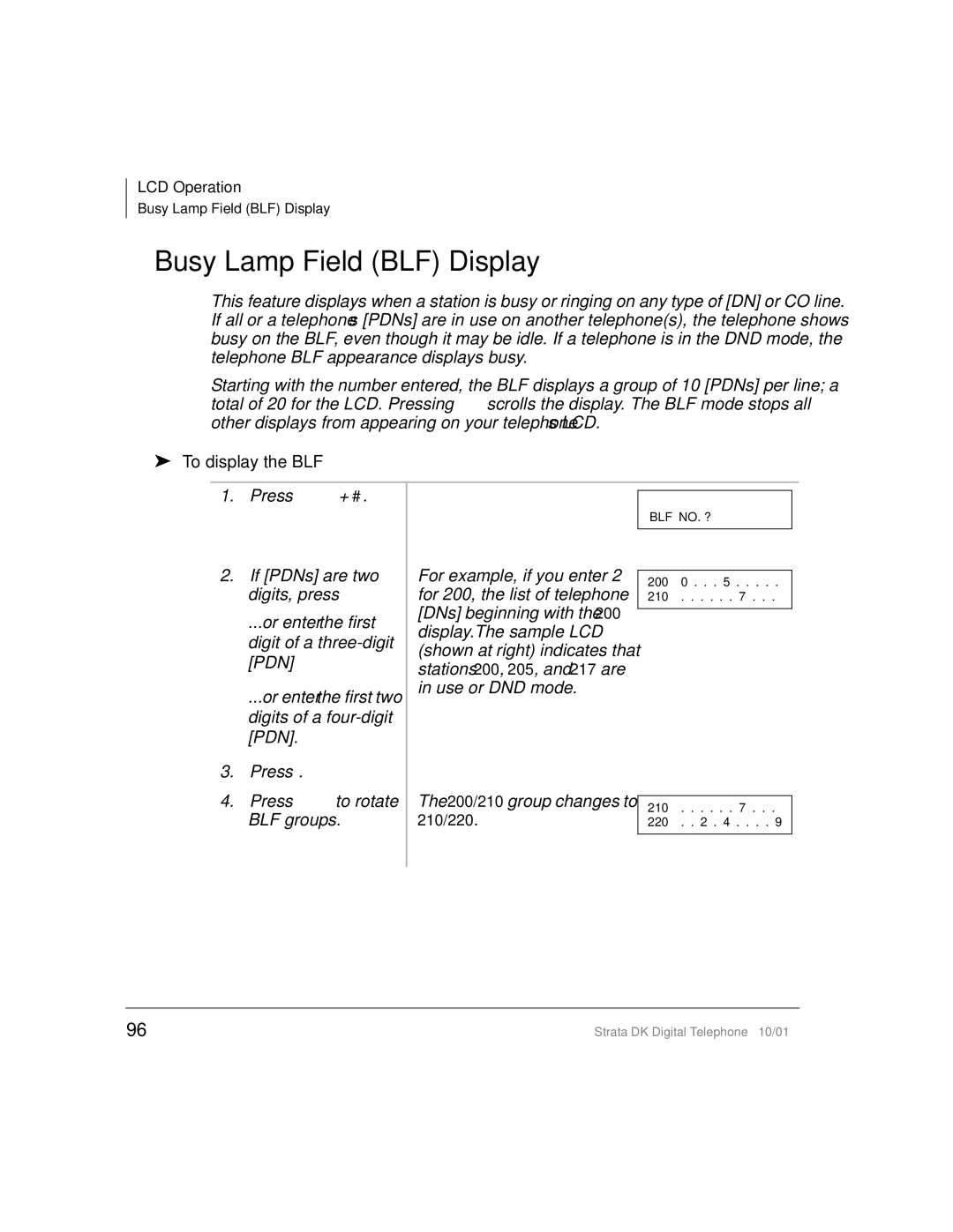 Toshiba DK manual Busy Lamp Field BLF Display, To display the BLF 