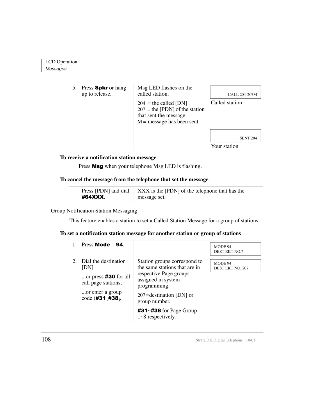 Toshiba DK manual 108, To receive a notification station message, Group Notification Station Messaging 