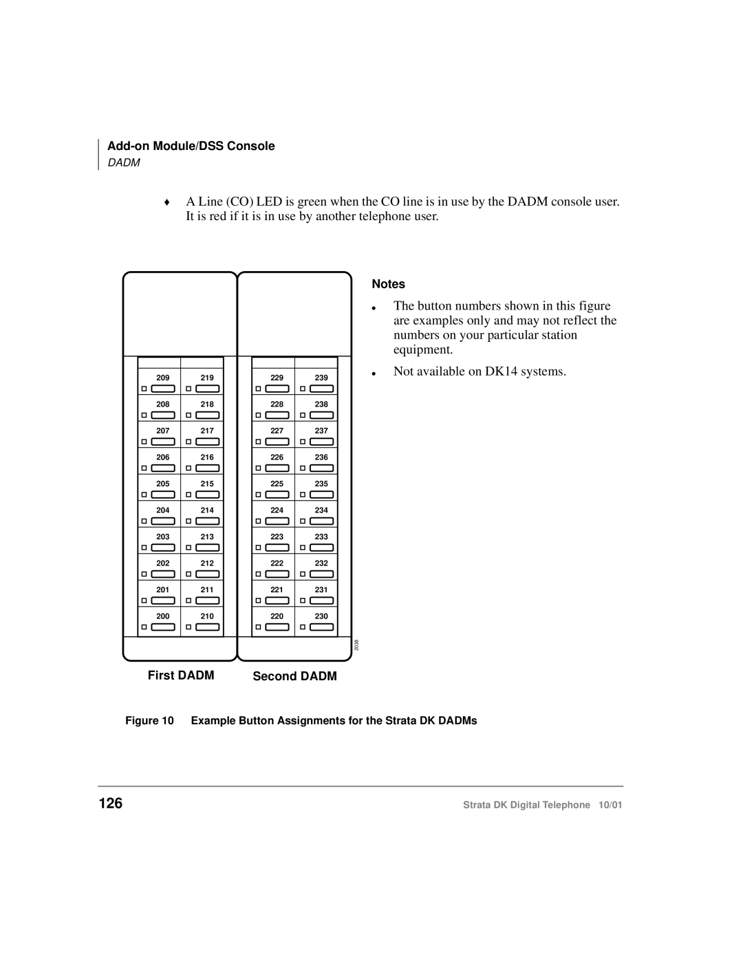 Toshiba manual 126, Example Button Assignments for the Strata DK DADMs 