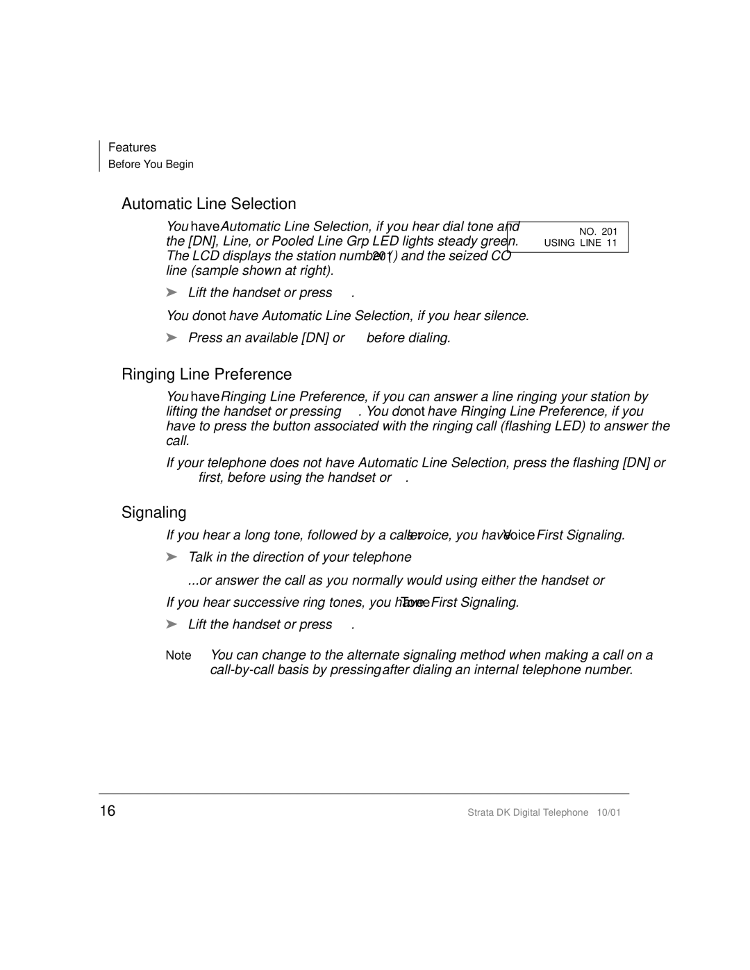 Toshiba DK manual Automatic Line Selection, Ringing Line Preference, Signaling 