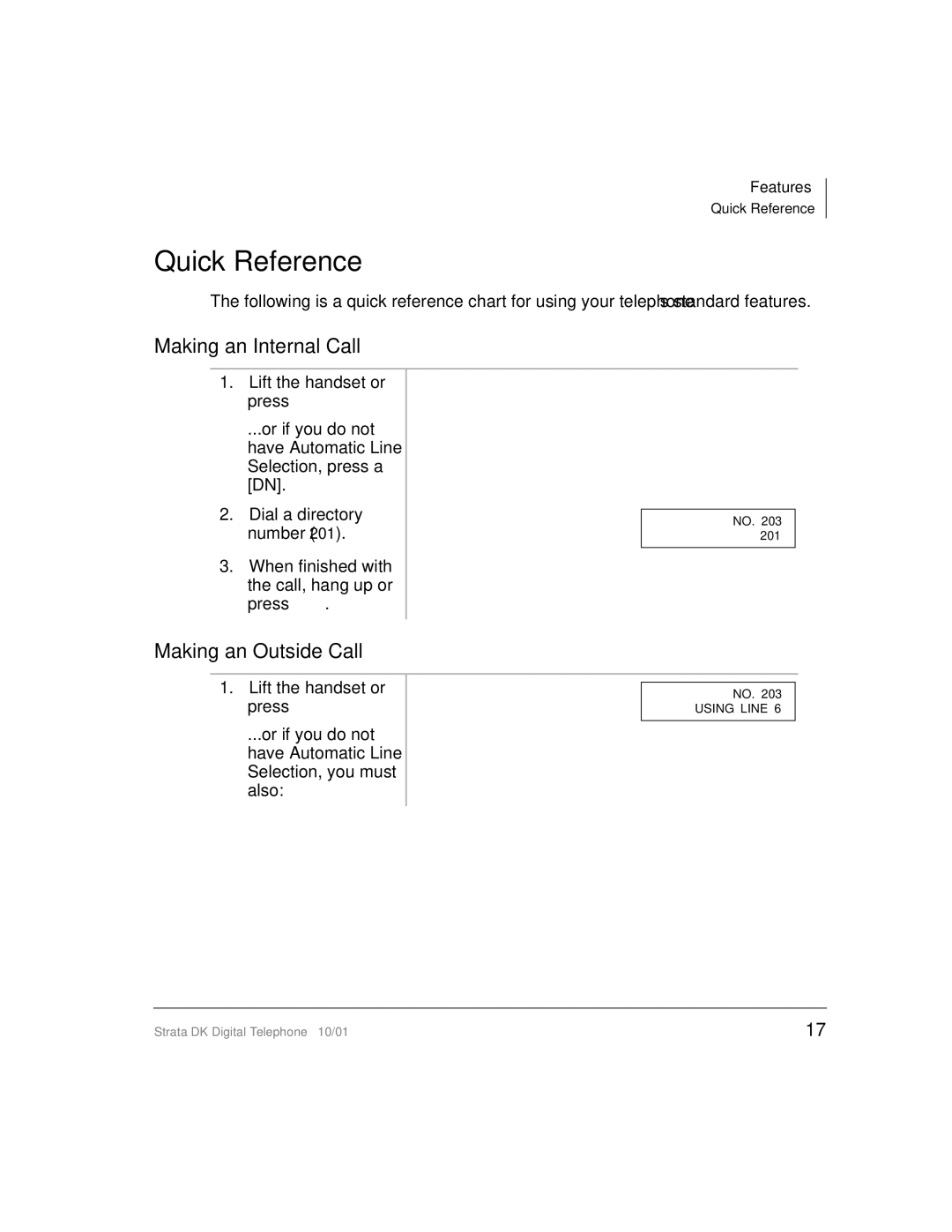 Toshiba DK manual Quick Reference, Making an Internal Call, Making an Outside Call 