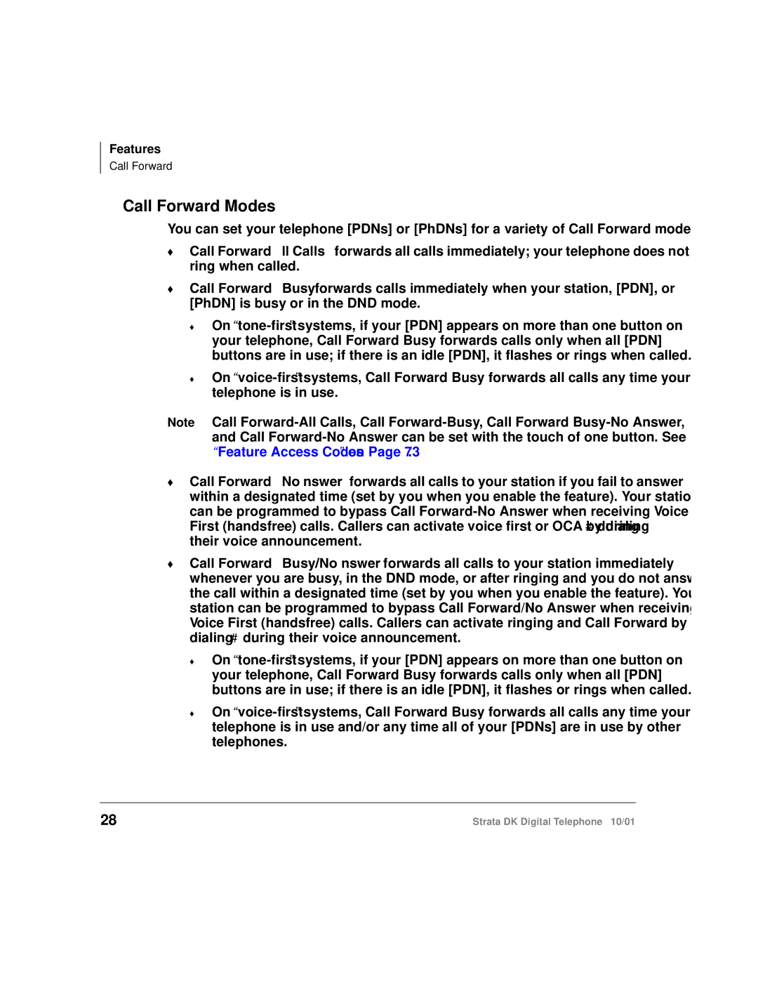 Toshiba DK manual Call Forward Modes 