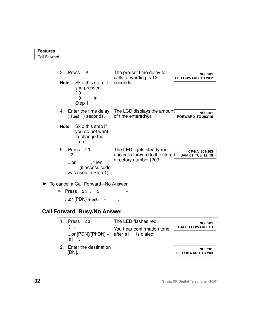 Toshiba DK manual Call Forward-Busy/No Answer, To cancel a Call Forward-No Answer 