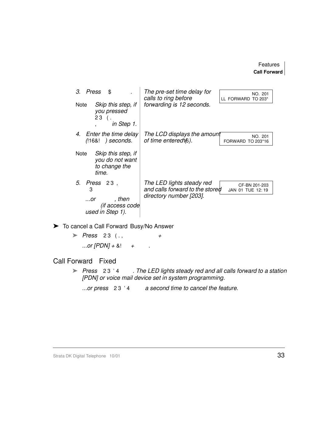 Toshiba DK manual Call Forward-Fixed, To cancel a Call Forward-Busy/No Answer 